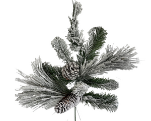 Artificial Holiday Frosted Pine Spray/Pick - Snowy Beauty with Pinecones-CVS024