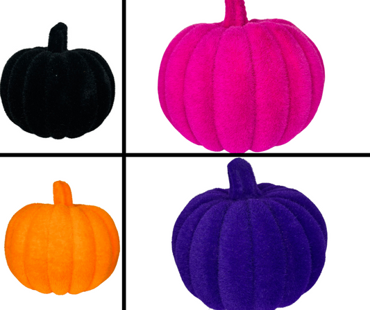 Flocked Pumpkin with Stem - Festive Halloween Decor in Your Choice of Pink, Black, Orange, or Purple - 8x7.25"-HA044398