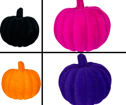 Flocked Pumpkin with Stem - Festive Halloween Decor in Your Choice of Pink, Black, Orange, or Purple - 8x7.25