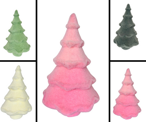 12x7" Flocked Vintage Colored Christmas Tree Decor in Pink, Gray, White, Green - Ideal for Festive Home Accents-XT859097