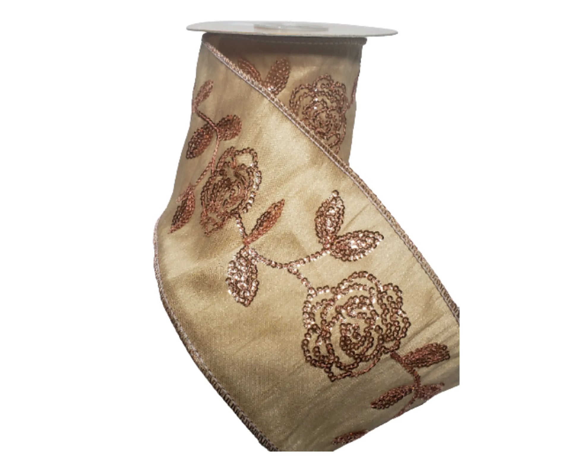 Cream and Pink Sequin Flower Designer Ribbon - Glamorous Elegance for Stylish Crafts and Decor (4"x5YD)-Q174208 TCT Crafts