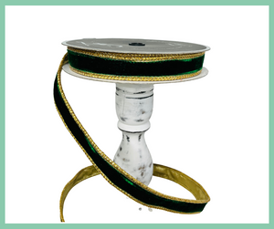 1"x10YD Emerald Green/Gold Royal Velvet Farrisilk Wired Ribbon-RG809-55