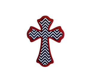 14.5"x10.625 MDF Chevron Cross Sign - Vibrant Red, Navy Blue, and White Design-AB237442