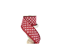 Load image into Gallery viewer, 88-1681 D Stevens Faux Linen Small Stars wired ribbon Red/White