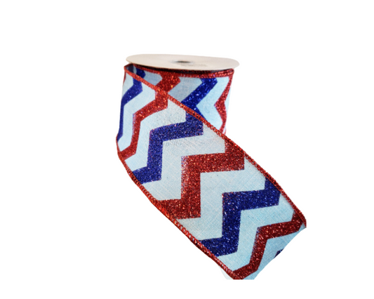 2.5"x10YD Glitter Chevron on Royal Wired Ribbon - Vibrant Sparkles for Your Creations-RGC123614 TCT Crafts