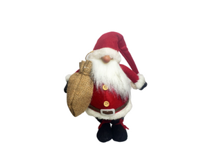 14"Hx7.5"L Fabric Standing Santa Gnome - Red/White/Grey-XN4218