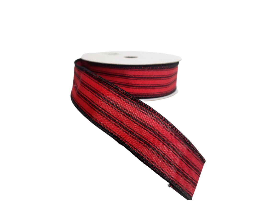 1.5 inch Red/Black Ticking Stripe Wired Ribbon - Classic Charm for Wreathmaking, Crafts, and Decor-RGA1015WJ