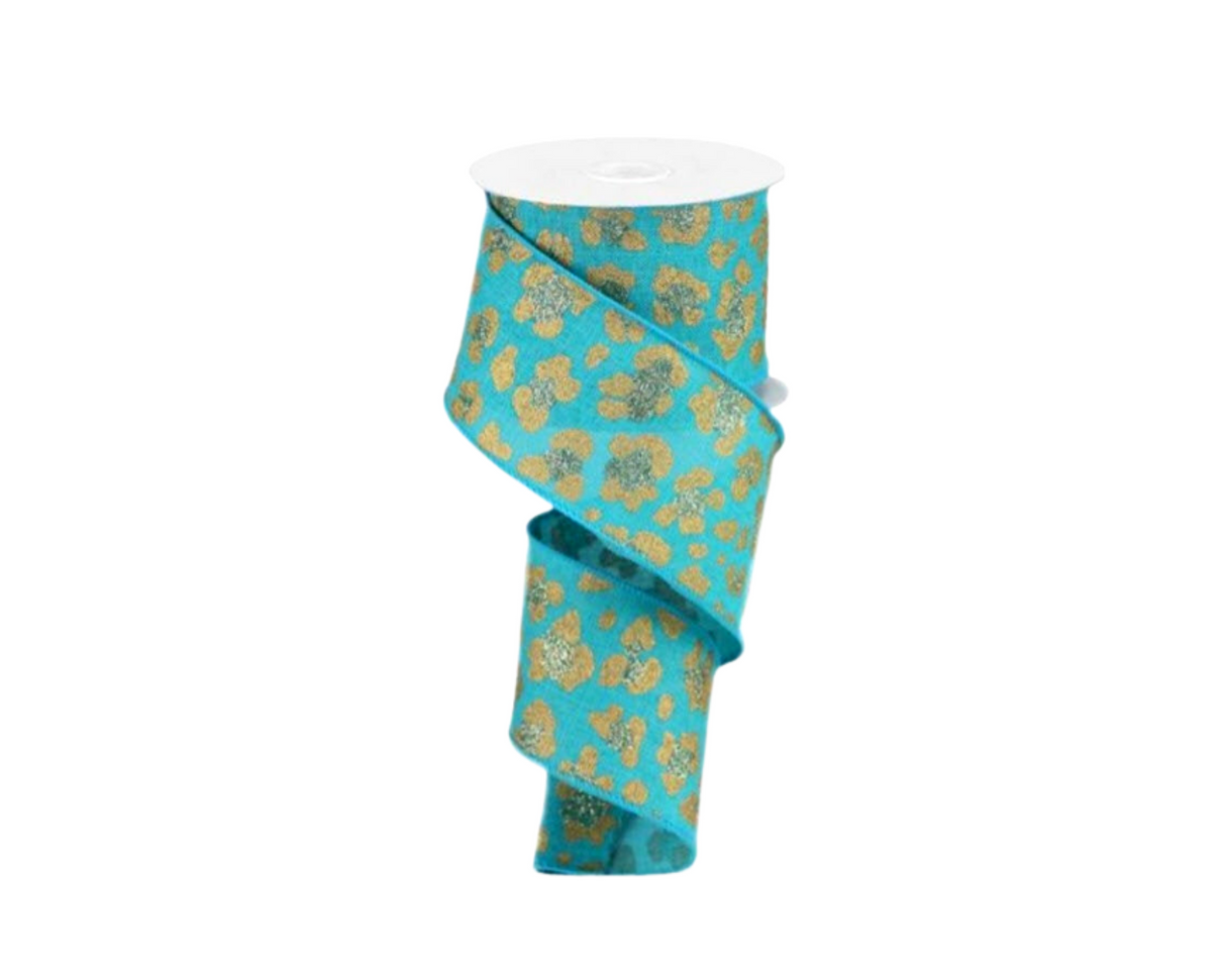 2.5"x10YD Leopard Print on Royal Wired Ribbon - Exotic Elegance for Your Creations-RGB1413F3 TCT Crafts