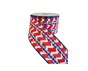 2.5"x10yd Gingham Ricrac/Chevron Patriotic Ribbon - Festive Charm for Patriotic Crafts and Decor-RG2026A1