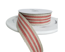Load image into Gallery viewer, 1.5&quot;x20 Yards Linen Candystripe Wired Edge Ribbon - Rustic Elegance for Festive Crafts and Decor-25724W-756-09H