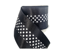 Load image into Gallery viewer, RD893-92 Premium Wired 4x10yd Farrisilk Polka Dot Trim Ribbon Black/White