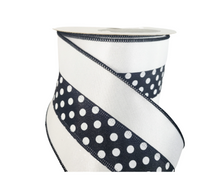 Load image into Gallery viewer, RD893-43 Premium Wired 4x10yd Farrisilk Polka Dot Trim Ribbon-White/Black