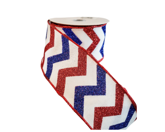 2.5"x10YD Glitter Chevron on Faux Royal Wired Ribbon - Sparkle with Patriotic Flair-RGC12367J TCT Crafts
