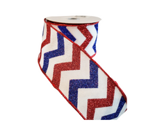 Load image into Gallery viewer, 2.5&quot;x10YD Glitter Chevron on Faux Royal Wired Ribbon - Sparkle with Patriotic Flair-RGC12367J