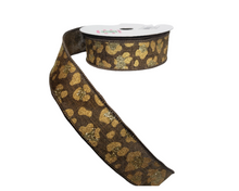 Load image into Gallery viewer, 1.5 inch Leopard Print Wired Ribbon - Brown/Gold/Lt Gold - Stylish and Versatile for Crafts, Wreathmaking, and Decor-RGB141204