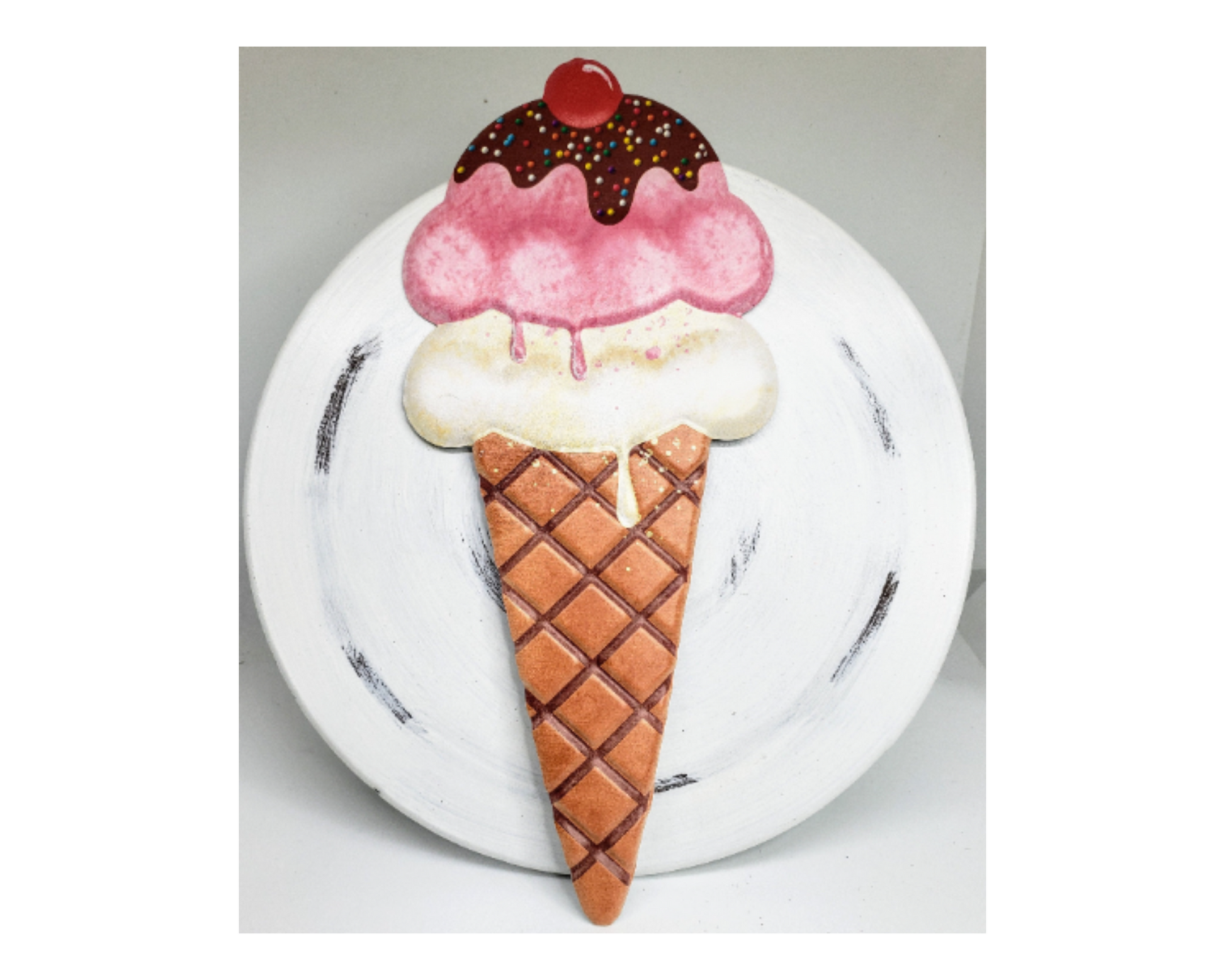Metal Embossed Ice Cream Cone Sign - Pink/Cream/Brown/Tan, 12"Hx5.25"L-MD0675 TCT Crafts