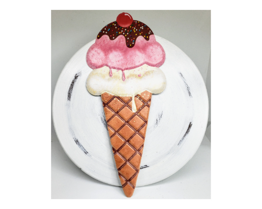 Metal Embossed Ice Cream Cone Sign - Pink/Cream/Brown/Tan, 12"Hx5.25"L-MD0675 TCT Crafts