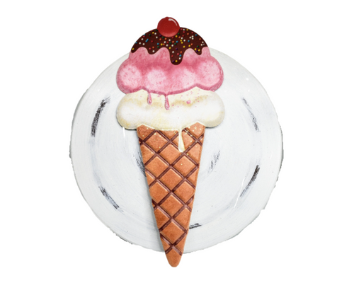 Metal Embossed Ice Cream Cone Sign - Pink/Cream/Brown/Tan, 12