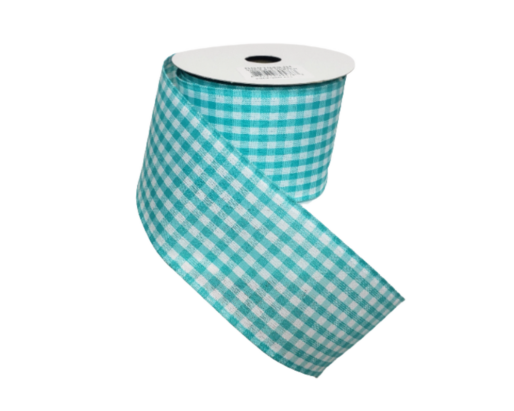 2.5 inch Gingham Check Wired Ribbon - Turquoise/White - Classic Elegance for Crafts and Decor -RG01049JH