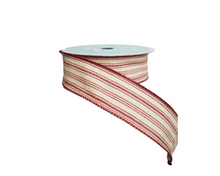 Load image into Gallery viewer, 1.5 inch Ticking Stripe Ribbon - Red/Beige - Vintage-Inspired Charm for Wreathmaking, Crafts, and Decor-RGA187524