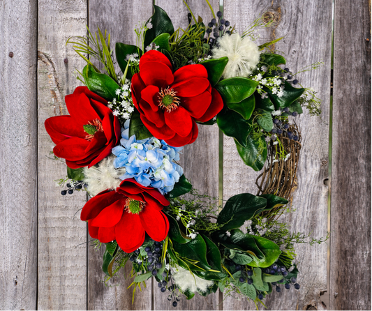 Red Magnolia Patriotic Grapevine Wreath-TCT1501 TCT Crafts
