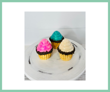 Load image into Gallery viewer, Set of 3 Faux Mini Cupcakes in Cream/Pink/Teal-TCT1549
