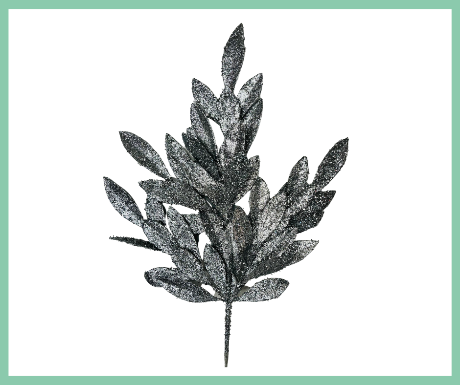 23" Silver Glitter Bay Leaf Spray - Sparkling Holiday Accent-XS618226 TCT Crafts