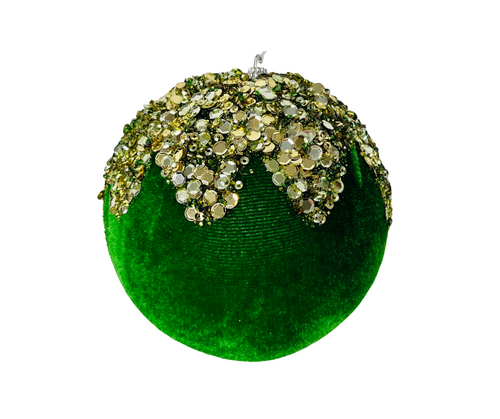 Sparkling Green Velvet Sequin Bead Glitter Christmas Ball Ornament - 4.75-XJ4481E9