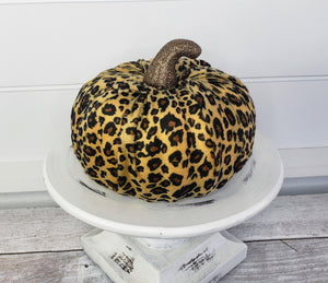 Stylish Fall Accent: 7-Inch Leopard Print Foam/Fabric Pumpkin-HA039801