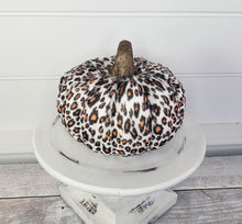 Load image into Gallery viewer, Chic Fall Accent: 7-Inch Leopard Print Foam/Fabric PumpkinHA039827