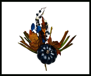 15"H Pumpkin Berry Leaf Grass Pick - Navy Blue, Cream, and Dark Moss Autumn Accent-HA156538