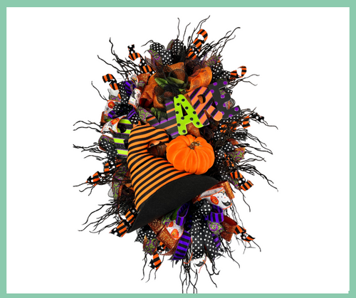 Orange/Black Halloween Witch Wreath-TCT1542