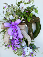 Load image into Gallery viewer, Purple Floral Spring/Easter Cross Moss Wreath-TCT1616