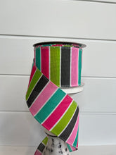 Load image into Gallery viewer, 2.5&quot;x10YD Pink/Teal/Lime Christmas Stripes Wired Ribbon - Vibrant Festivity for Holiday Crafts and Decor-(72008-40-44)