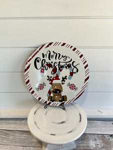 11.75 inch Merry Christmas Peppermint Reindeer round metal sign