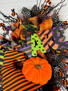 Orange/Black Halloween Witch Wreath-TCT1542