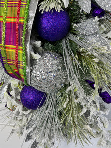 Silver & Purple Christmas Swag/Wreath-TCT1563