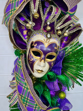 Load image into Gallery viewer, Purple/Green Mardi Gras Jester Mask Swag/Wreath-TCT1586