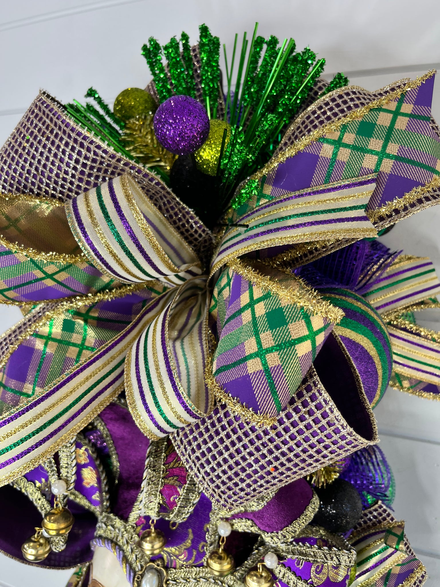 Purple Metallic Mardi Gras Script Wreath Bow