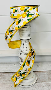 1.5" X 10YD Farrisilk Lemon Blossoms Wired Ribbon