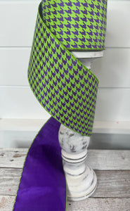 4"x10YD Satin Purple/Lime Green Double Sided Wired Ribbon (15-7649)