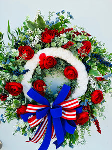 Elegant Patriotic Floral Wreath for Front Door-Red,White, & Blue Porch Decor (TCT1625)