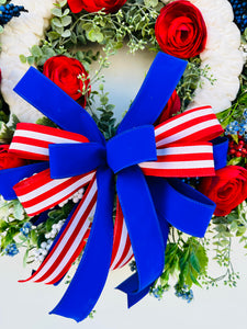 Elegant Patriotic Floral Wreath for Front Door-Red,White, & Blue Porch Decor (TCT1625)