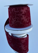 Load image into Gallery viewer, 2.5&quot;x10YD Flocked Damask Wired Ribbon - Timeless Elegance in Burgundy-RG115405