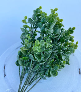 Frosty Elegance: 14"L Artificial Icy Eucalyptus Bush - Green with a Touch of Frost-PF1657