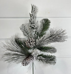 Artificial Holiday Frosted Pine Spray/Pick - Snowy Beauty with Pinecones-CVS024