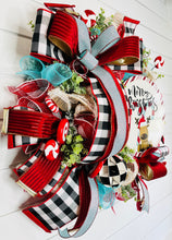 Load image into Gallery viewer, Blue &amp; Red Reindeer Peppermint Flocked Christmas Wreath-TCT1434