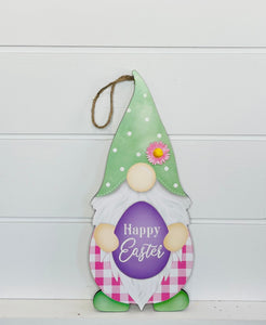 MDF Happy Easter Gnome Shape Sign - Whimsical Spring Decoration-AP8902