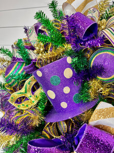 Purple & Green Mardi Gras Top Hat door wreath- TCT1463