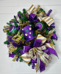 Purple & Green Mardi Gras Top Hat door wreath- TCT1463